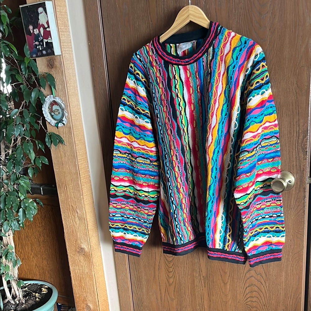 Coogi muli color cotton crew neck Sweater with Textured Stripes